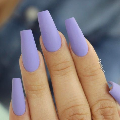 Lavender Nails Matte, Nail Purple, Coffin Nails Matte, Purple Acrylic Nails, Lilac Nails, Nails Matte, How To Cut Nails, Purple Acrylic, Lavender Nails