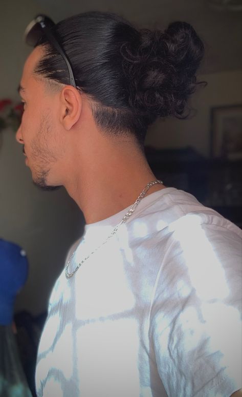 Man Bun With Taper, Low Taper Man Bun, Low Taper With Long Hair, Man Bun Taper, Low Taper Undercut, Low Taper Long Hair, Long Hair Taper, Man Bun With Fade, Low Fade Long Hair