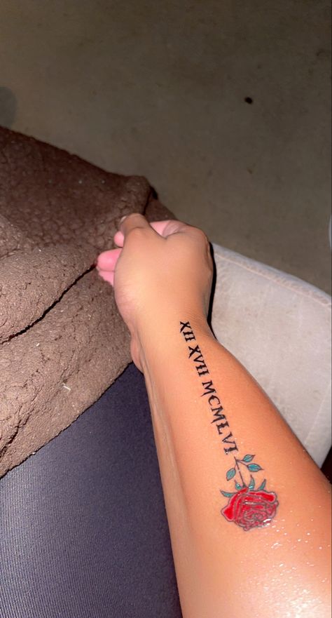 Rip Tattoos Roman Numerals, Wrist Tattoos For Women Roman Numerals, Small Rip Tattoos Ideas, Four Arm Tattoos For Women, Rip Tattoo Ideas, Small White Tattoos, Rip Tattoos For Dad, Rip Tattoos, Small Dope Tattoos