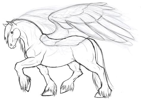 Horse With Wings Drawing, Clydesdale Horse Drawing, Pegasus Wings Drawing, Pegasus Reference Drawing, Winged Horse Drawing, Pegasus Art Drawing, Clydesdale Horses Drawings, Clydesdale Drawing, Pegasus Sketch