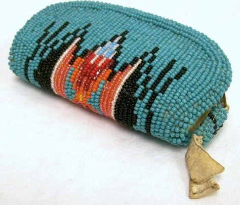 Older Native American Coin Purse Beadwork Northern Plains NR Beaded Coin Purse, American Coins, Bead Work, Nativity, Native American, Knitted Hats, Coin Purse, Great Deals, Coin