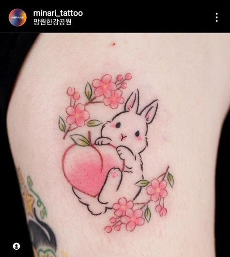 Hase Tattoos, Unique Animal Tattoos, Kawaii Tattoos, Miniature Tattoos, Peach Tattoo, Tattoos Mandala, Bunny Tattoos, Rabbit Tattoos, Kawaii Tattoo