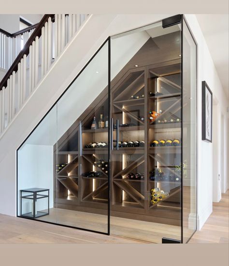 Under Stair Wine, Under Stairs Wine Cellar, Wine Room Design, Room Under Stairs, Wine Cellar Basement, Glass Wine Cellar, Stairs In Kitchen, Under Stair, Wine Closet