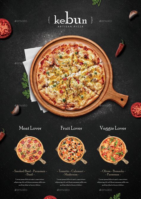 Pizza Menu Ideas, Pizza Menu Design Ideas, Pizza Design Ideas, Pizza Ads, Spinach Dumplings, Pizza Menu Design, Pizzeria Menu, Rustic Pizza, Pizza Flyer