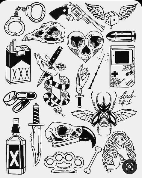 Black Flash Tattoos, Tato Flash, Flash Sheets, On Tattoo, Sharpie Tattoos, Tattoo Outline Drawing, Flash Tattoo Designs, Tattoo Flash Sheet, Creepy Tattoos