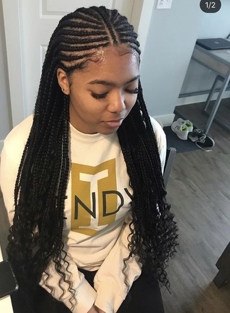 Curled Fulani Braids, Fulani Braids Hairstyles With Curls At The End, Fu Lani Braids, Black And Blonde Fulani Braids, Cainrow Braids For Black Women, Cornrow Braid Styles Black Women, Fulani Braids With Curls At The End, Fulani Braids With Curly Ends, Black Fulani Braids