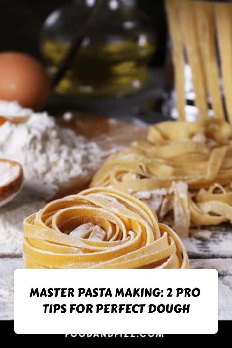 Fresh homemade pasta with ingredients and olive oil on a rustic kitchen surface, highlighted with informative text: "Master Pasta Making: 2 Pro Tips for Perfect Dough." Egg Allergy, Pasta Making, Making Pasta, Cooking Games, Pasta Dough, Joy Of Cooking, Drying Pasta, Penne Pasta, Fresh Pasta