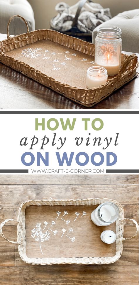 Spring is just around the corner! Grab your Cricut and let's make some spring Cricut projects. In this video tutorial, we're showing you how to apply vinyl onto wood. This is a great Cricut DIY for any Cricut crafter! Spring Cricut Projects, Vinyl On Wood, Decorate Shelves, Cricut Wood, Vinyl Board, Cricut Explore Projects, Wicker Tray, Cricut Projects Beginner, Spring Projects