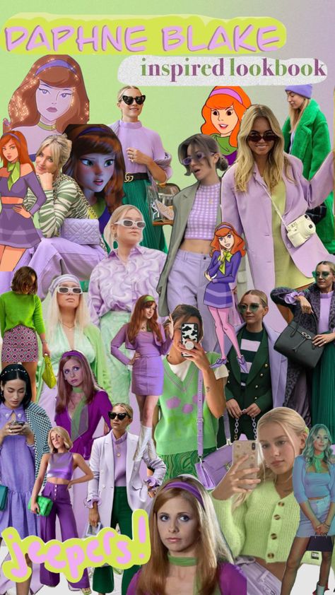 #daphne #daphneblake #purple #purpleaesthetic #purplevibes #green #greenaesthetic #greenandpurple #purpleandgreen #fashion #fashioninspo #fashionaesthetic #fashionboard #fashionmoodboard #y2k Plus Size Daphne Costume, Daphne Inspired Outfit, Daphne Costume Ideas, Daphne Outfit Ideas, Daphne Scooby Doo Aesthetic, Daphne Blake Outfit, Daphne Core, Daphne Blake Aesthetic, Veronika Core