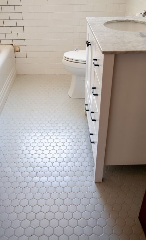 2 Inch White Hexagon Tile Bathroom, Textured Floor Tile Bathroom, White Hexagonal Floor Tiles Bathroom, Small White Hexagon Tile Bathroom Floor, Small Bathroom Ideas Hexagon Tiles, Honey Comb Bathroom Tiles, White Hexagonal Tiles Bathroom, Small Bathroom Laminate Flooring, 2 Inch Hexagon Tile Bathroom Floor