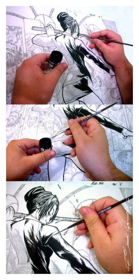 The Master in Action How To Ink Manga, Manga Inking, Ink Brush Drawing, 1366x768 Wallpaper, Double Page Spread, Bambi Art, Manga Tutorial, Comic Tutorial, Just Ink