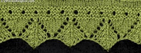 Narrow Leaf Edging - Knittingfool Stitch Detail Knit Lace Edging Pattern Free, Knitted Edgings And Borders, Knit Lace Edging, Knitted Lace Edging Patterns, Knit Edges And Borders, Knitted Edges And Borders, Lace Edging Knitting, Knitting Borders, Knitted Edging