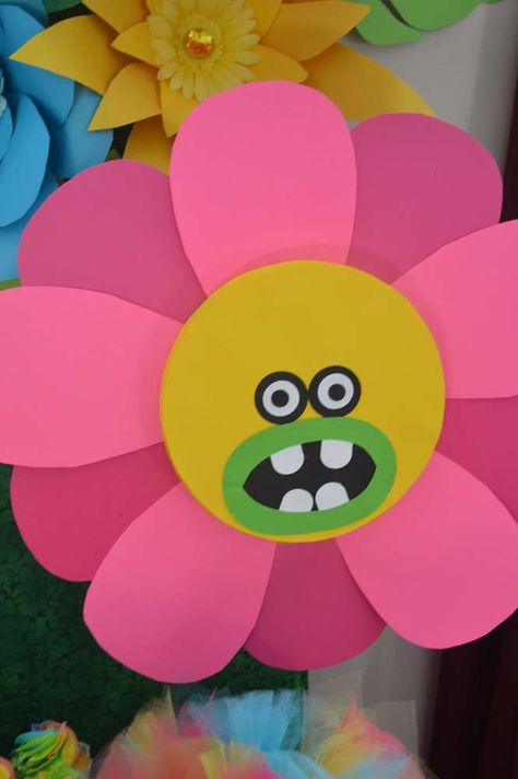 Trolls Birthday Party Ideas | Photo 15 of 69 | Catch My Party Trolls Birthday Party Ideas, Troll Party Theme, Poppy Birthday, Trolls Party, Trolls Birthday Party, Troll Party, Birthday Party Celebration, Flowers Decor, Second Birthday