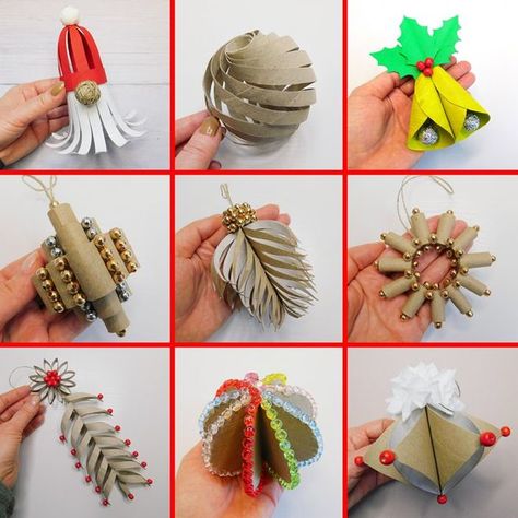 Christmas Decor Diy Cheap, Christmas Tree Ornament Crafts, Toilet Roll Craft, Toilet Paper Tube, Christmas Decorations Cheap, Diy Christmas Tree Ornaments, Cheap Christmas, Star Diy, Easy Christmas Crafts