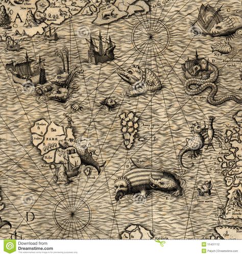 Sea Map, Map Tattoos, Monster Drawing, Treasure Maps, Old Maps, Fantasy Map, Sea Monsters, Illustrated Map, Antique Maps