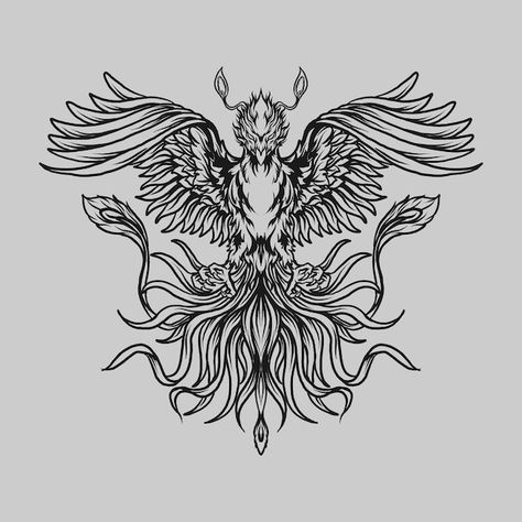 Vector tattoo and t shirt design black a... | Premium Vector #Freepik #vector #phoenix-bird #tatoo-design #fenix #tattoo Phoenix Tattoo Men, Phoenix Vector, Fenix Tattoo, Vector Tattoo, Design Black And White, Linoleum Print, Tattoo T Shirts, Phoenix Bird, Small Hand Tattoos