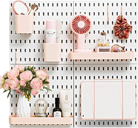 Amazon.com: VUSIGN Pegboard Combination Wall Organizer Kit, Wall Mount Display Pegboard Panel Kits for Bedroom, Study, Office, Bathroom, 4 Pieces Pegboards and 17 Accessories, 22" x 22", Pink : Industrial & Scientific Display Pegboard, White Pegboard, Pink Industrial, Room Amazon, Pegboard Organization, Pegboard Accessories, Pink Office, Wall Organizer, Office Furniture Accessories