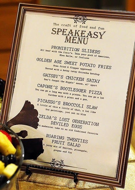 Speakeasy Dinner Party Menu — Love this fun menu for a 1920s themed adult birthday party. Speakeasy Menu, Roaring 20s Birthday Party, 1920 Party, Roaring 20s Birthday, Roaring Twenties Party, Prohibition Party, Gatsby Birthday Party, Gatsby Gala, Speakeasy Party