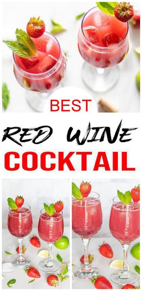 Red wine recipe! BEST red wine cocktail that is so delicious. EASY red wine cocktail to make today. Red wine Recipe for an amazing cocktail. Red wine cocktail everyone will love. Alcoholic drink recipe for best wine drink. Great cocktail - happy hour, wine tasting parties or enjoy for BBQ or pool days. Check out tasty and delish red wine cocktail #wine #alcohol #drink Red Wine Spritzer, Wine Spritzer Recipe, Wine Recipes Drink, Wine Slushie Recipe, Drinks Alcohol Recipes Easy, Red Wine Drinks, Red Wine Cocktails, Wine Mixed Drinks, Strawberry Cocktail