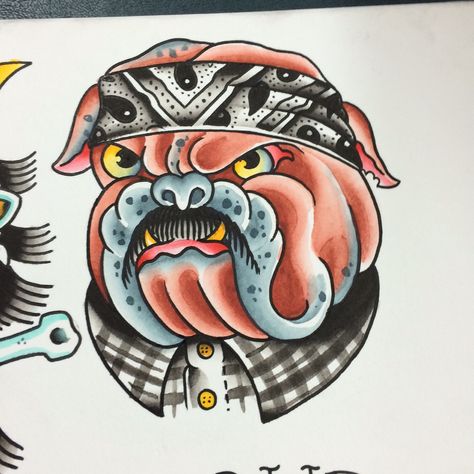 Bulldog Traditional Tattoo, Traditional Bulldog Tattoo, Sailors Grave Tattoo, Grave Tattoo, Traditional Bear Tattoo, Tattoo American Traditional, San Diego Tattoo, Dogs Tattoo, Old Scool