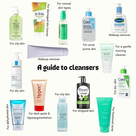 Kenedi | content creator on Instagram: "A guider to cleansers! 💦 Fun fact cleansing used to be my least favorite step in my skincare routine when I was younger. It bored me to tears bc… I’m lazy & my skin deffenitley suffered for it (especially in middle school) At the time it didn’t resonate with me that this is the most important step of your routine. You can’t apply products on skin that isn’t fully clean or at least… you shouldn’t. Fast forward to now cleansing is one of my FAVORITE steps! Best Cleansers For Combination Skin, Types Of Cleansers, How Much Cleanser Should You Use, Tips Clear Skin, Cleansers For Normal Skin, Cleansers For Sensitive Skin, Best Cleansers, Best Cleanser, Collagen Moisturizer