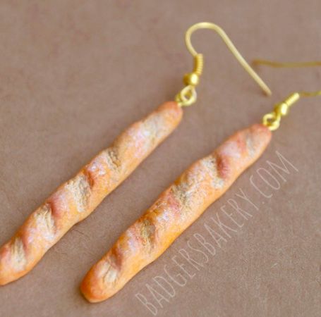 Olive Earrings, Baguette Earrings, Mini Baguette, Baguette Earring, Bread Food, Miniature Food Jewelry, Sweet Jewelry, Food Earrings, Dollhouse Food