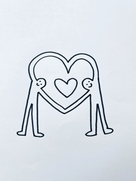 Cute Small Drawings Love, Cute Valentines Day Drawings, Drawing For Couples, Simple Heart Drawing, Easy Outline Drawings, Couples Drawing Ideas, Cute Little Sketches, Drawings Of Hearts, Easy And Cute Drawings