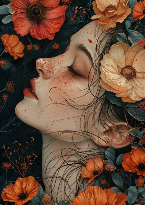 Artistic showcase selected by ThetaCursed, License: CC BY-NC 4.0 Artworks Aesthetic, Woman Surrounded By Flowers, Digital Art Ideas Inspiration, Colourful Pictures, Book Cover Art Design, Gust Of Wind, Digital Art Ideas, Painting Of A Woman, Garden Vases