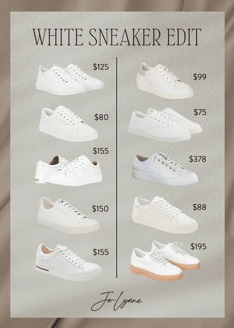 If you are on the hunt for the perfect white sneakers, look no further. Jo-Lynne Shane share a list of her favorite white sneakers at all price points. Follow for more fashion finds and shoe recommendations for women over 40. Classy Flats, Plain White Sneakers, Best White Sneakers, Over 40 Outfits, Fashion Trend Report, Errands Outfit, Jolynne Shane, Sneaker Trend, Cozy Fall Outfits