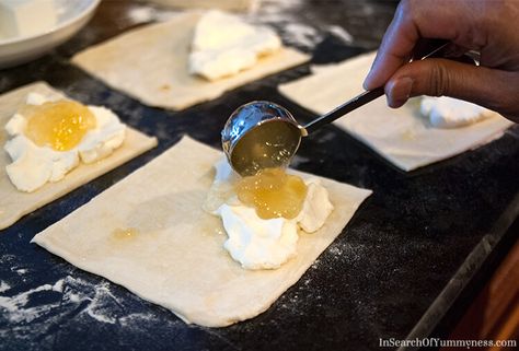 Making Pineapple Cream Cheese Turnovers | InSearchOfYummyness.com Pineapple Turnovers Recipe, Cream Cheese Turnovers, Sweet Empanadas, Cheese Turnovers, Fried Hand Pies, Pineapple Cream Cheese, Cheese Empanadas, Empanadas Dough, Turnover Recipes