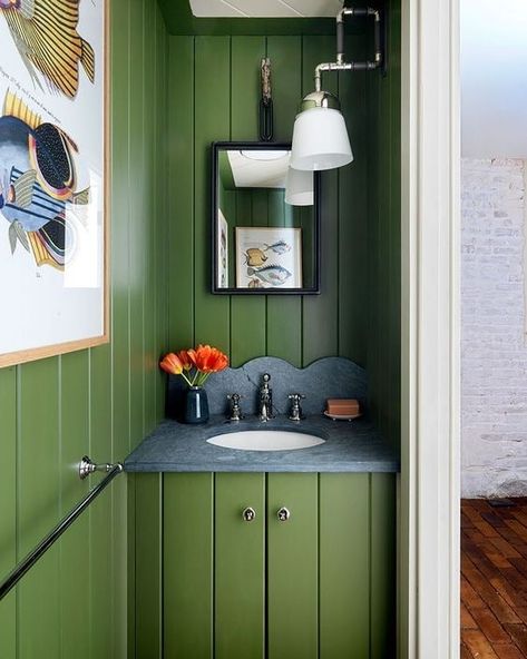 HOST on Instagram: “The perfect little bathroom sink with painted tongue and groove and a brilliant wiggly splashback⁣ ⁣ @beataheuman⁣…” Beata Heuman, Living Room On A Budget, Bathroom Trends, Living Room Green, Interior Design Companies, The Ranch, Making Room, Interior Design Studio, Nantucket