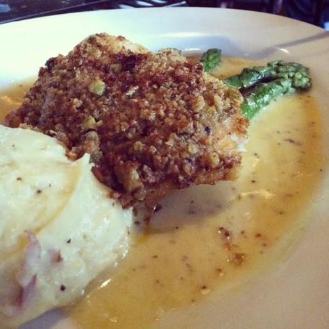 Pistachio Encrusted Grouper With Marsala Sauce With Baby Red Mashed Potatoes Fish Entrees, Marsala Sauce, Pescatarian Diet, Brown Butter, Seafood Dishes, Fish And Seafood, One Pot, Fish Recipes, Pistachio