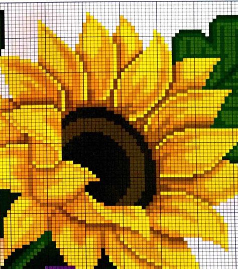 Sunflower Grid Pattern, Sunflower Pixel Art, Sunflower Cross Stitch Pattern, Cross Stitch Sunflower, Graph Crochet, Cross Stitch Fonts, Crochet Teddy Bear Pattern, Crochet Elephant, Cross Stitch Patterns Flowers