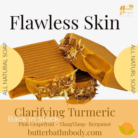 Back in stock! Our Clarifying Turmeric Natural Bar soap clears skin fast! Infused with turmeric, this gentle soap fights acne for a clear, glowing look. Watch your skin get clearer before your eyes! Enjoy smooth and glowing skin in weeks! Order now while supplies last!🌸 Limited Time Offer! Get 2 Bars for $10! Discount applied at Checkout. Offer ends Aug 31 while supplies last. At The Butter Project, we're passionate about creating skincare products that are good for you and good for the p... Clear Skin Naturally, Clear Skin Fast, Red Palm Oil, Red Palm, Natural Bar Soap, Pink Grapefruit, Palm Oil, Flawless Skin, Back In Stock