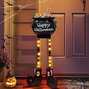 [ Orange Lights & Timer] Halloween Decorations - Halloween Candy Bowls, 2 Ft Large Witches Legs Candy Bowl Cauldron Hocus Pocus Bucket Candy Holder for Indoor Front Porch Home House Lawn Yard Outside Halloween Candy Bowl, Witch Legs, Candy Holder, Candy Bowl, Home House, Halloween Candy, Hocus Pocus, Light Orange, Front Porch