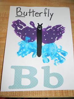 B is for Butterfly Hand Print Alphabet, Arts For Kindergarten, B Is For Butterfly, Letter B Activities, Learning Room, Preschool Letter Crafts, Abc Crafts, Print Alphabet, Butterfly Craft