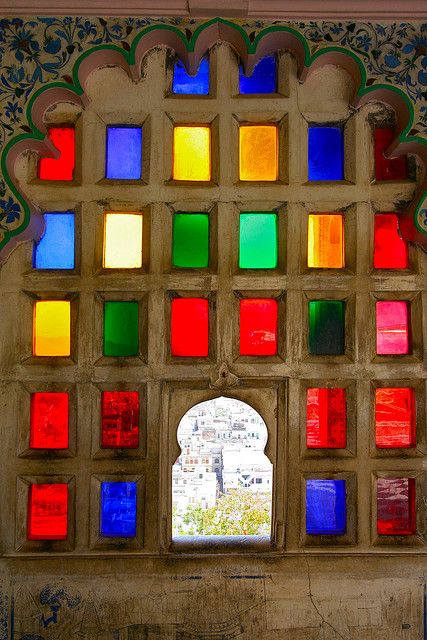 Udaipur, India by dda1605 #Photography Beautiful Windows, Udaipur, Beautiful Doors, Over The Rainbow, World Of Color, Color Of Life, Stained Glass Windows, Mosaic Glass, Glass Window