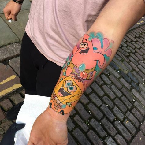 Patrick Tattoo, Spongebob Tattoo, Sailor Tattoos, Spongebob And Patrick, Rainbow Tattoos, Clever Tattoos, Spongebob Patrick, Bff Tattoos, Tatuaje A Color