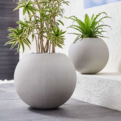 Outdoor Decorations | Crate and Barrel Large Garden Planters, Decoration Beton, Sphere Light, Succulent Landscape Design, Gray Planter, Balcony Planters, Succulent Landscaping, Indoor Outdoor Planter, Cement Pots