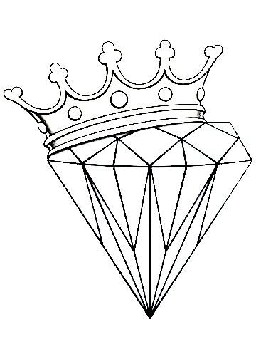 Diamond And Crown Tattoo Design, Diamond Tattoo Stencil, Tattoo Stencils For Beginners, Coloring Pages Tattoo, Pages Tattoo, Diamond Tattoo Designs, Skull Coloring, Diamond Outline, Beginner Tattoos