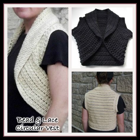 Bead and Lace Circular Vest ~ FREE Crochet Pattern Crochet Capelets, Crochet Circle Vest, Circle Vest, Crochet Vests, Crocheted Clothes, Bead Lace, Gilet Crochet, Crochet Shrug Pattern, Shrug Pattern