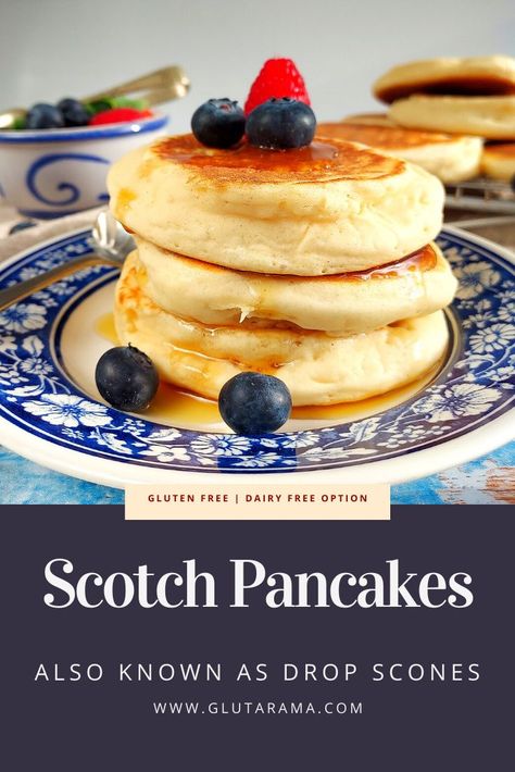 These Gluten Free light and fluffy Scotch Pancakes (or Drop Scones) are so simple to make. My daughter's been making this recipe since she was 12. Whipped up and ready to eat in under 30mins – no excuse not to have for a delicious breakfast, dinner or tea! Easy to adapt and make dairy free too. Romantic Homemade Dinner, Pancakes Simple, Scotch Pancakes, Drop Scones, Pancake Calories, Pancake Toppings, Cinnamon Pancakes, Kitchen Larder, Gluten Free Pancakes