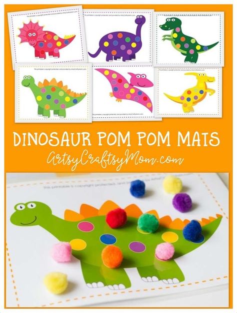 Kids love games; it's how they learn! Develop your child's color recognition & fine motor skills with a matching game using Printable Dinosaur Pom Pom Mats. Pom Pom Mat, World Maths Day, Dinosaur Lesson, Dinosaur Theme Preschool, Festa Jurassic Park, Dinosaur Activities Preschool, Aktiviti Tadika, Dinosaurs Preschool, Math Crafts