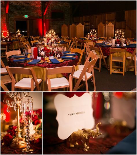 The Mitten Building, Redlands CA vintage circus theme wedding with red, black, gold and white. Gold circus animal place card holders, Ferris wheel tea-light candle holder centerpieces, red table linens and crystal candle holders. www.rachaelhallweddings.com Circus Wedding Theme, Carnival Wedding Theme, Vintage Circus Theme, Redlands California, Vintage Circus Party, Vintage Wedding Table, Circus Wedding, Circus Theme Party, Gala Ideas