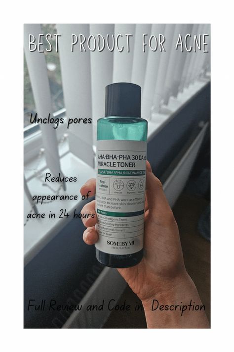 This Miracle Toner does exactly what it says on the tin: it helps unclog your pores, brightens the skin, reduces appearance of acne, and reduces the dryness of the skin - all in one handy toner! 

I use it everyday after washing my face and I truly could not live without it. It is inexpensive, lasts months (even with using it multiple times a day), and is perfect for all skin types. 

Try now at YesStyle by using code UT4UB or shop at PureSeoul (not sponsored) Acne Toner, Best Acne Products, Unclog Pores, Face Care, All In One, Toner, Skin Types, Acne, Coding