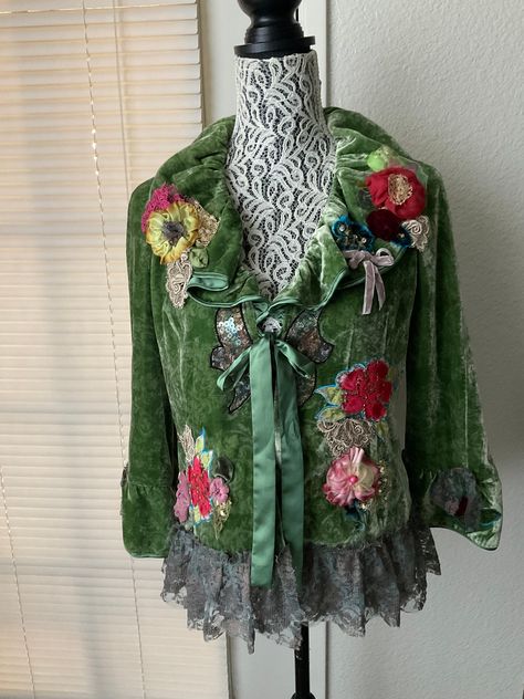 "L-20\"+3\" lace  W-18\" armpit to armpit  Rayon 80% , Silk -20%" Shirt Transformation, Boho Fashion Over 40, Boho Chic Accessories, Upcycled Denim Jacket, Couture Jeans, Painting Fabric, Vintage Headpiece, Bohemian Jackets, Upcycle Clothes Diy