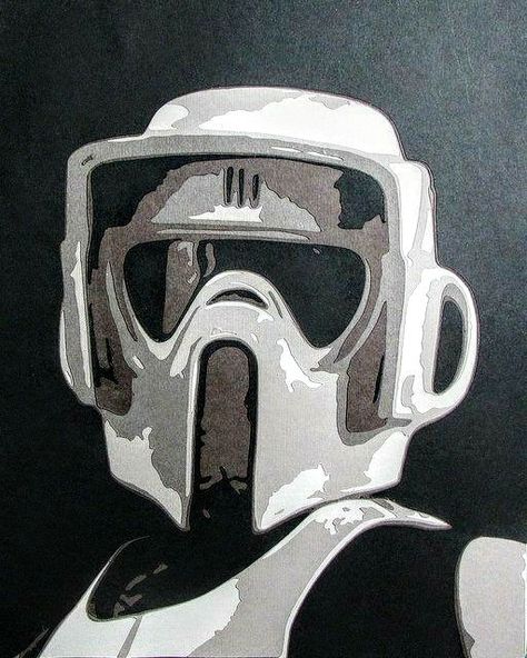 Scout Trooper Art, Stormtrooper Art, Scout Trooper, Helmet Drawing, Bobba Fett, Paper Portrait, Speeder Bike, Halo Collection, Star Wars Trooper