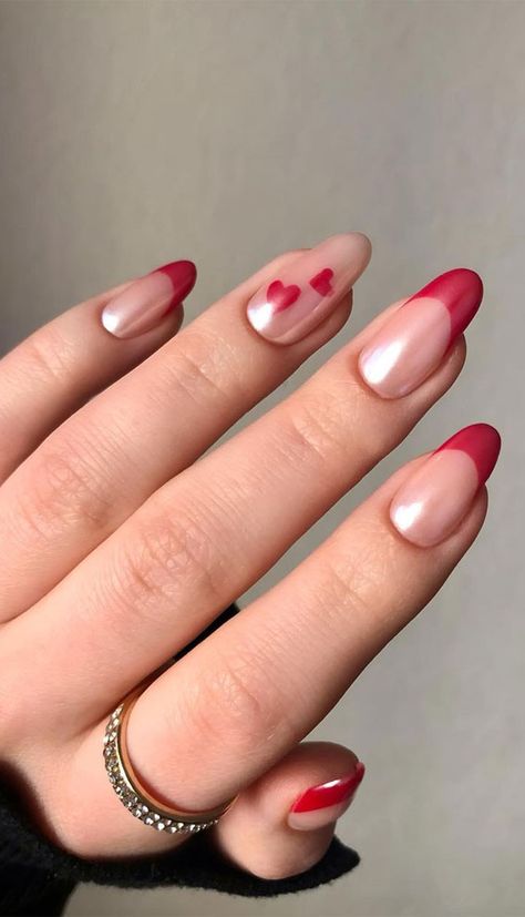 Nail Colors Valentines Day, Red Nails With Sparkle, Nails With Red Tips, Nails With Red, Short Red Nails, Nails Valentine, Red Tips, Nails Valentines, Glitter Manicure