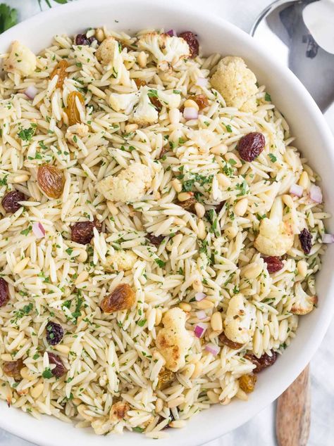 I discovered orzo salad in college while studying in Italy, and variations of it have been a supper staple ever since. Roasted Salad, Parsley Recipes, Make Ahead Salads, Quick Cooking Recipes, Orzo Recipes, Orzo Salad, Orzo Pasta, Cauliflower Recipes, Roasted Cauliflower