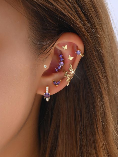 Ear Piercing Combinations, Different Ear Piercings, Constellation Piercings, Types Of Ear Piercings, Earrings Outfit, Cool Ear Piercings, Pretty Ear Piercings, Cute Ear Piercings, Forever Jewelry